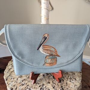 Light Blue Shoulder Bag with Painted Pelican